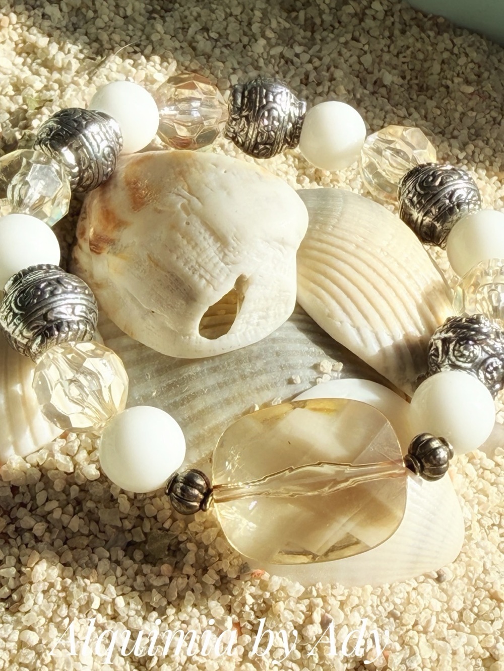 Summer glam + chunky white jade bracelet